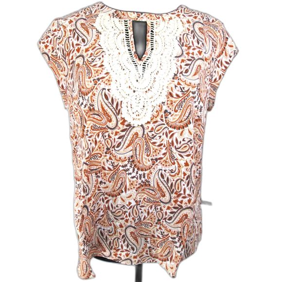 Daniel Rainn Sleeveless Ivory/Brown Paisley Top with Embroidery PM NWT (B7) - Picture 1 of 12